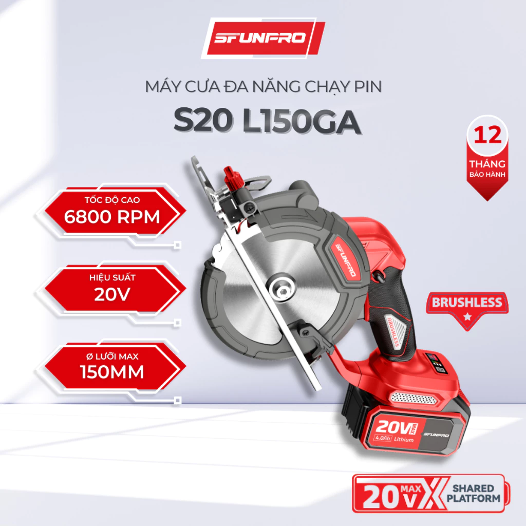 Máy Cưa Đa Năng Chạy Pin SFUNPRO S20 L150GA – Cắt Gỗ, Kim Loại, Nhựa, Nhỏ Gọn, Bảo Hành Chính Hãng