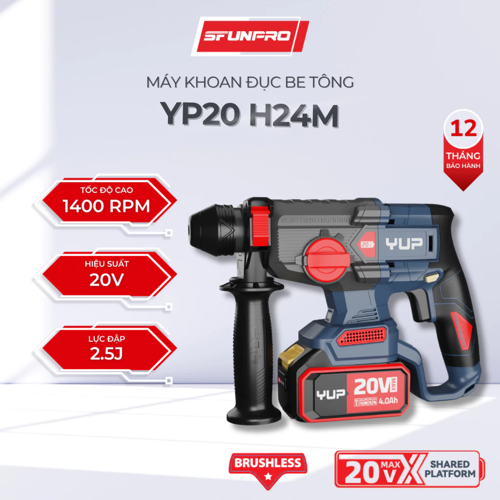 Máy khoan Đục Bê Tông YUP YP20 H24M – Nhỏ Gọn, Siêu Khỏe, Đục Tường Không Giảm Lực, Chính Hãng