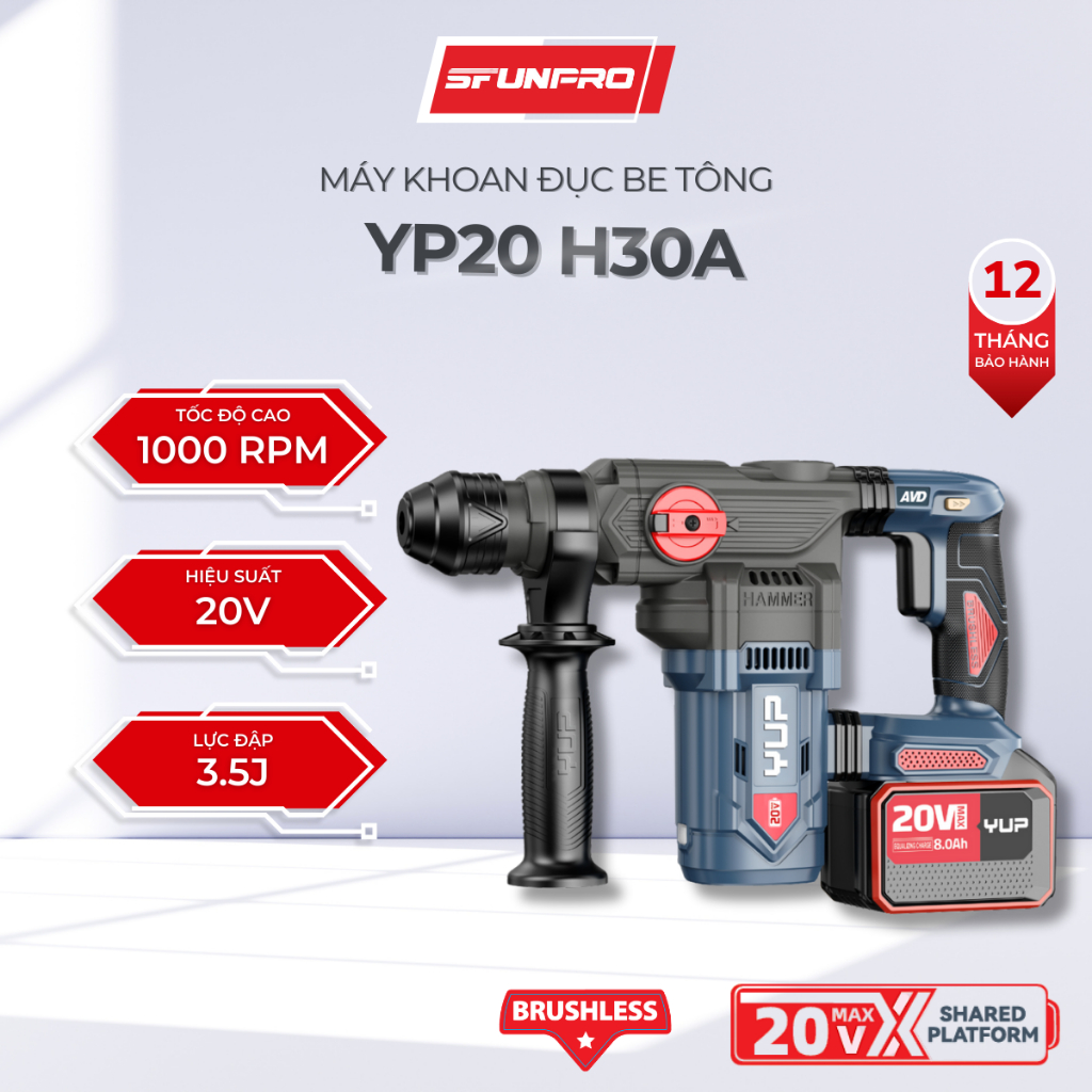 Máy khoan Đục Bê Tông YUP YP20 H30A 4.0Ah – Nhỏ Gọn, Mạnh Mẽ, Chính Hãng